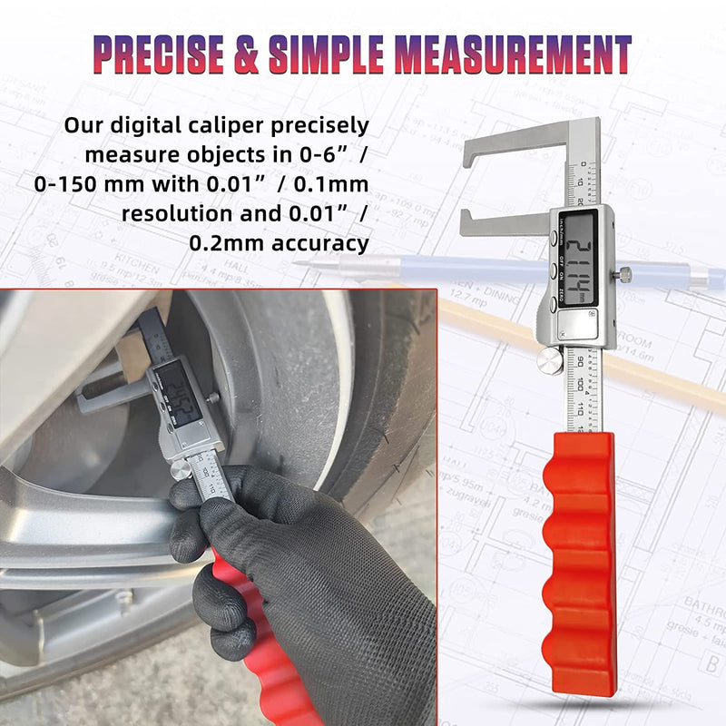 [Australia - AusPower] - Disc Brake Rotor Micrometer, 6 Inch Brake Rotor Caliper Measuring Tool of Inch and Millimeter Conversion Stainless Steel Electronic Vernier Caliper Auto-Off Feature Electronic Gauge with LCD Screen 