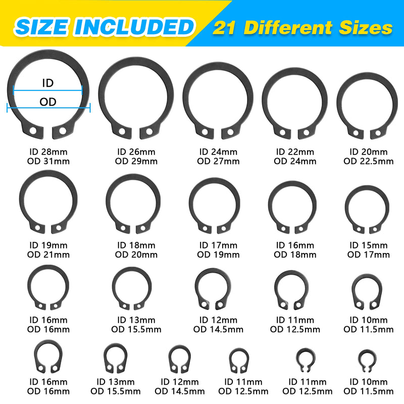[Australia - AusPower] - 800Pcs C-clip External Retaining Rings Snap Rings Assortment Kit Circlip Alloy Steel(M4-M28) + E-clip Retaining Rings Assortment Set(1.5mm-10mm) + 5Pcs Snap Ring Plier + Tweezer Alloy Steel 500Pcs C-Clip 