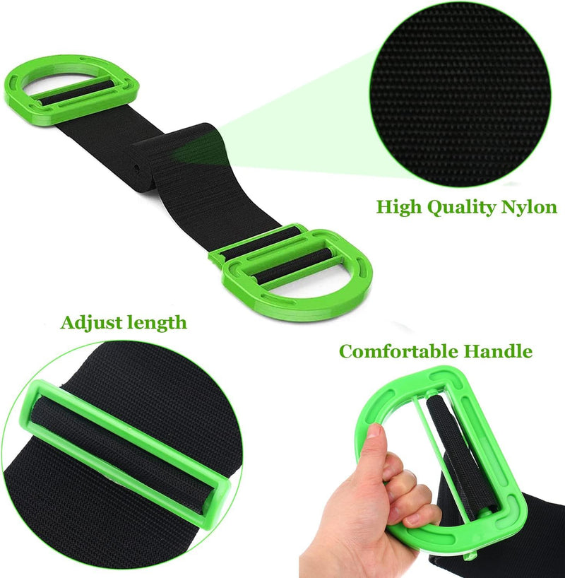 [Australia - AusPower] - Adjustable Lifting Moving Straps, Furniture Moving Straps Support up to 600Lbs for Furniture, Boxes, House-Moving, 2Pack One-Person Handle Lifting Straps with Anti-Slip Gloves Green-1Person Straps 