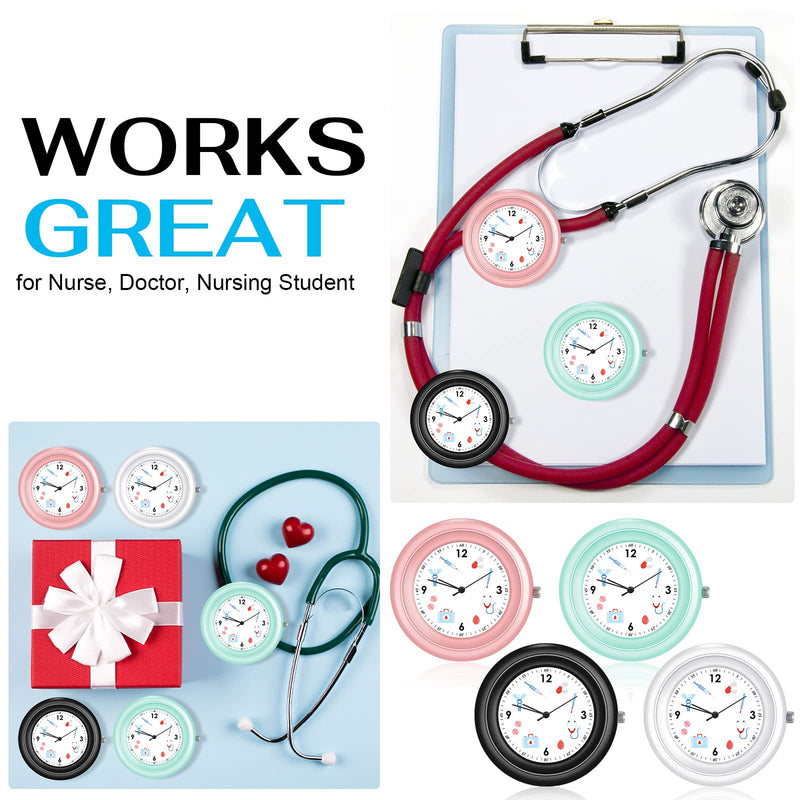 [Australia - AusPower] - Janmercy 4 Pcs Stethoscope Watch with Medical Symbols for Doctor Clinic Staff Tunic Nurses stethoscope clock Watches Clip on Watch Lightweight Frame nursing stethoscope accessories 