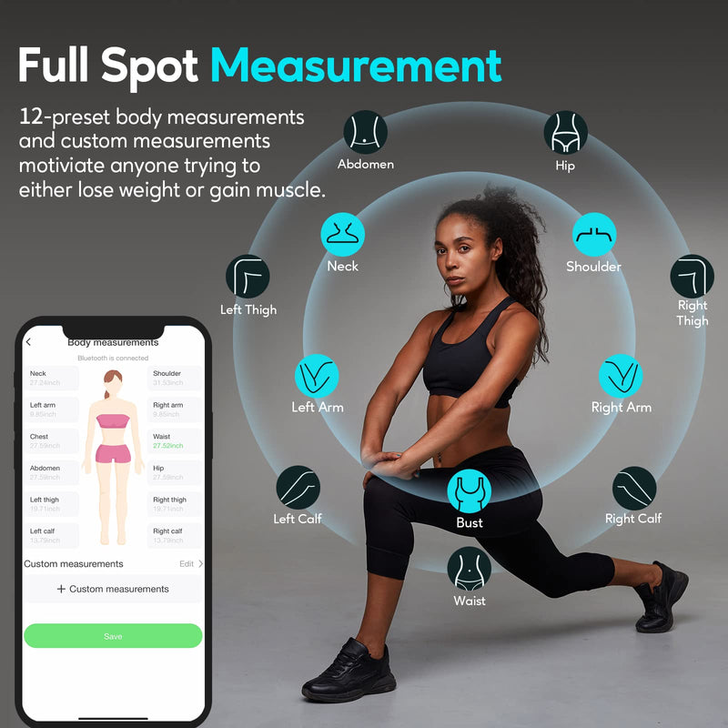 [Australia - AusPower] - arboleaf Digital Body Measuring Tape, 60in Body Tape Measure, Bluetooth Measuring Tape for Body Measurements, Body Fat Measurement Device for Weight Loss, Locking, Retractable 