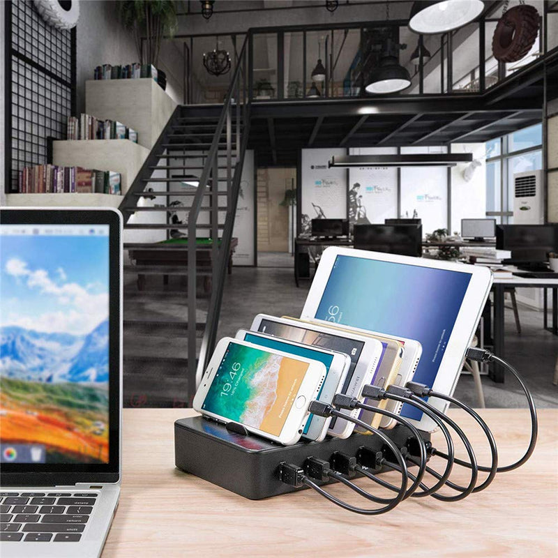 [Australia - AusPower] - Fast Charging Station for Multiple Devices,50W 6 USB Ports Family Charger Compatible with Apple iPhone iPad and Android Phone and Tablet 6-USB-port&Black 