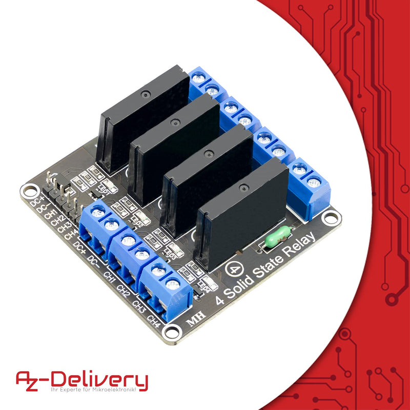 AZDelivery 4 Channel Relay Module 5V DC Solid State Relay Low Level Trigger Power Switch Relay Board Compatible with Arduino and Raspberry Pi 1