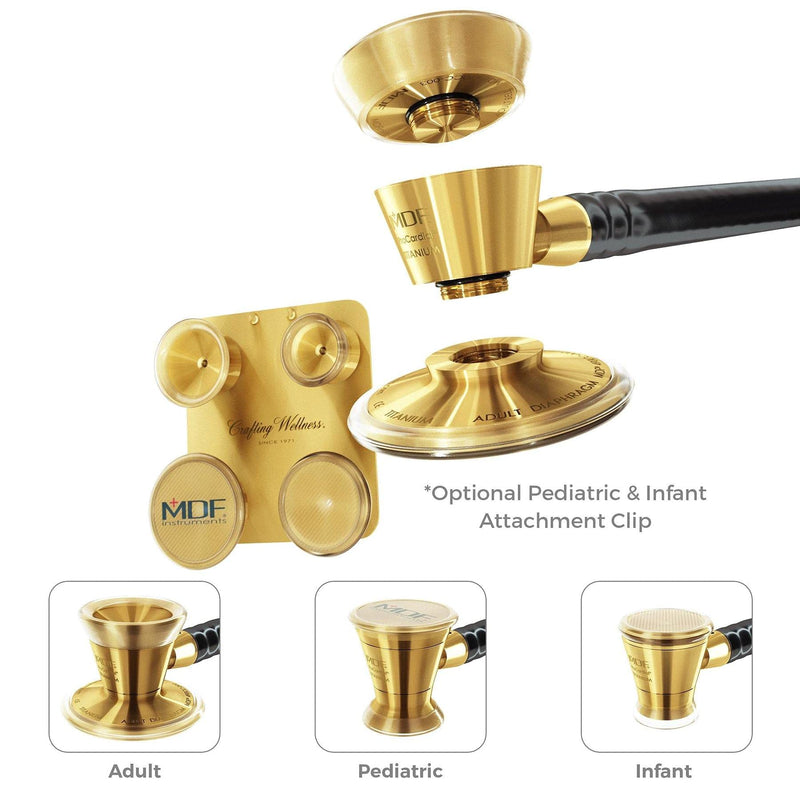 [Australia - AusPower] - MDF Instruments Pediatric and Neonatal Attachments with Clip - for MDF Instruments ProCardial Titanium Stethoscope - Gold 