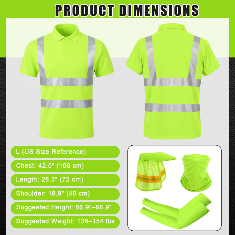 Chicingyou 8 Pcs Safety T-shirt Class 3 High Visibility Reflective Full Brim Hard Hat Hat Mesh Sun Visor Neck Shade Sleeves Lime