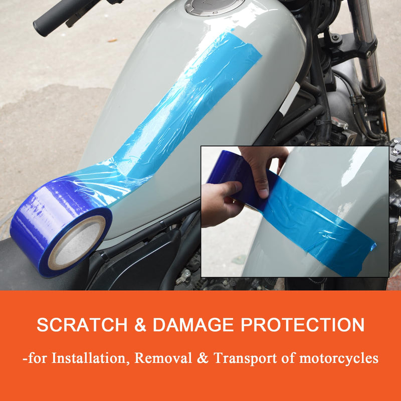 FOVPLUE Self Adhesive Surface Protective Film/Tape – 2.76in x 328ft, Blue Scratch Film Roll Universal for Motorcycle Installations, Painting, Removals, and Transport, 2-Pack 2 Pack