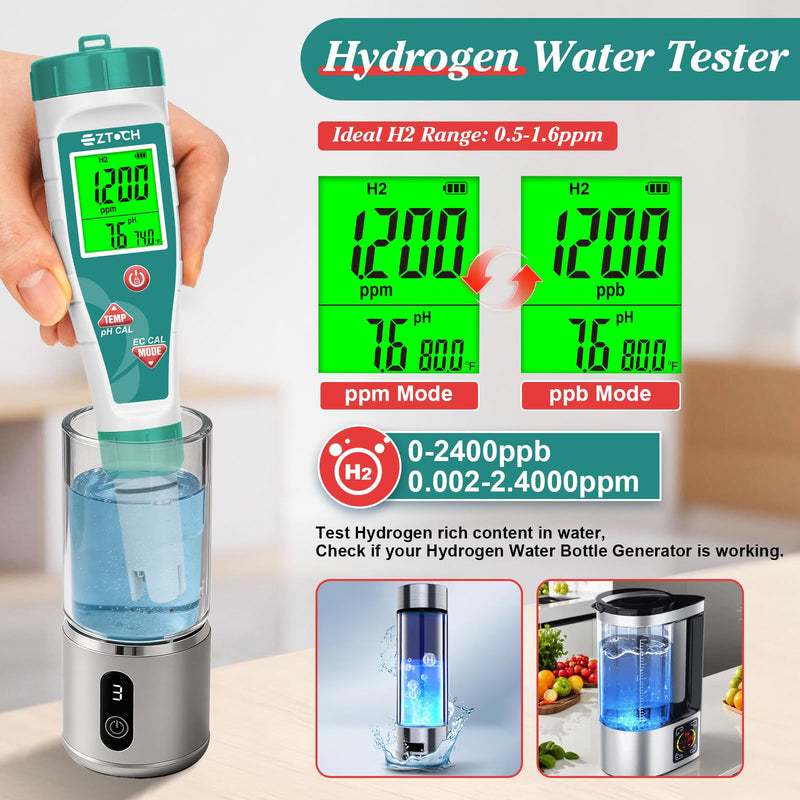 Pool Salinity pH Tester Hydrogen Water Tester, 7 in 1 pH Salt ORP H2 TDS EC Temp Meter for Salt Water Pool, Hydrogen TDS PPM Tester for Drinking Water, pH EC ORP Meter for Hydroponic Water