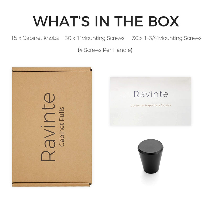 Ravinte 15 Pack 3/4 inch Kitchen Cabinet Knobs and Drawer Pulls - Matte Black Door and Dresser Handles 3/4" Diameter