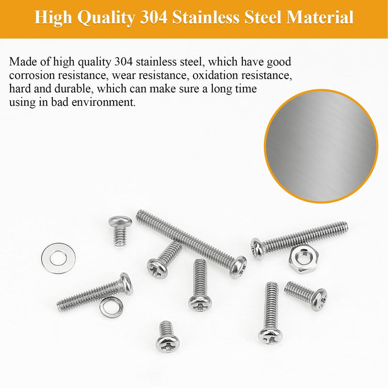 [Australia - AusPower] - 565 Pieces M2.5 Machine Screws Nuts Washers Set, Sutemribor M2.5 x 4/6/8/10/12/16/20mm Phillips Pan Head Machine Screws Nuts Washers Assortment Kit, 304 Stainless Steel, Fully Threaded 