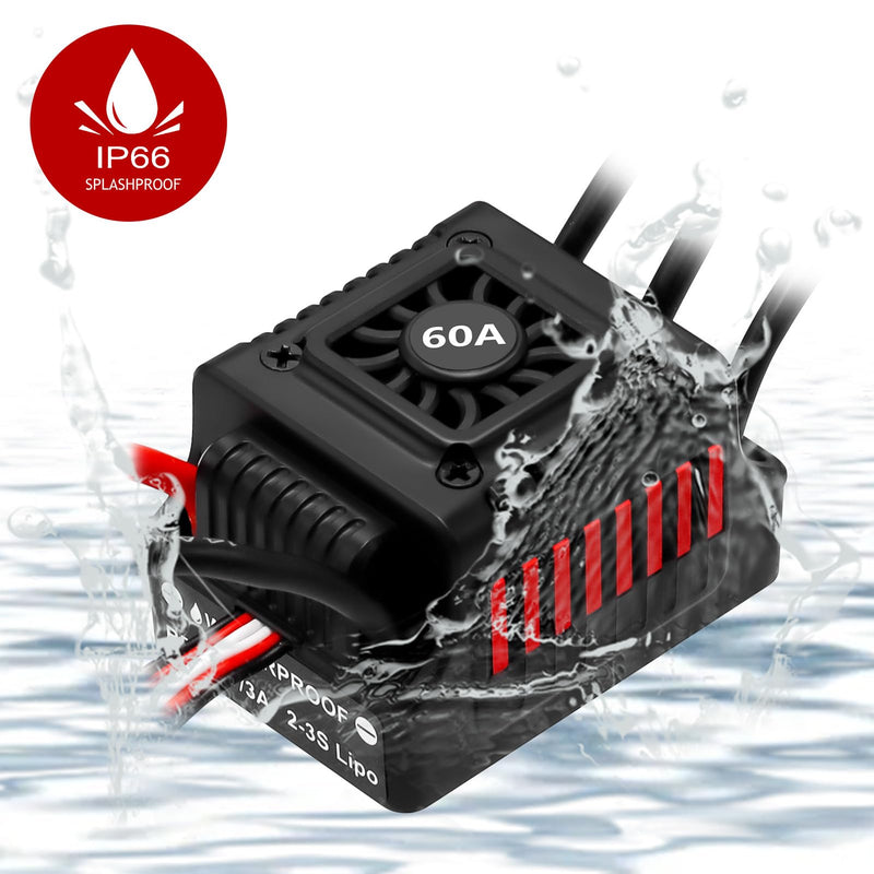 [Australia - AusPower] - Hobby Fans Upgraded 60A Brushless ESC 2-3S Electronic Speed Controller with Programming Card Waterproof ESC for 1/10 Remote Control Car Truck 