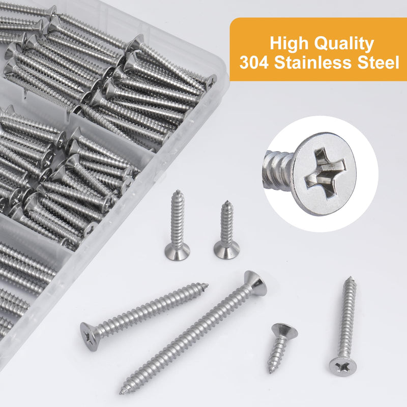 [Australia - AusPower] - 210Pcs Wood Screws Assortment Kit, 304 Stainless Steel Screws, Phillips Drive, Wood Screws, Screws, Screw Set, Assorted Screws, Screws Assortment Kit, 6 Sizes (2”,1-1/2”,1-1/4”,1”,3/4”,1/2”) 
