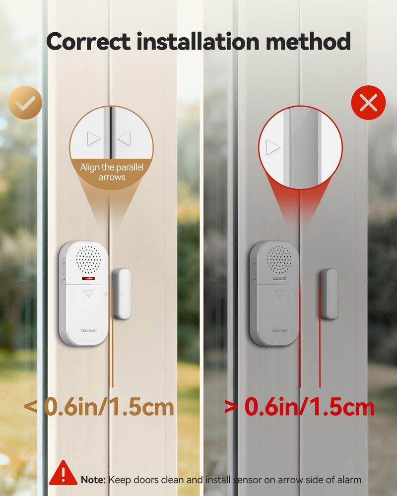 TECKNET Door Alarms When Opened for Kids Safety, 130dB Loud Adjustable Volume Window Alarm with Flashing LED, 4 Modes Door Alarm with Remote 60m/200ft, Easy to Install for Home Security, 4PCS White 4 PCS