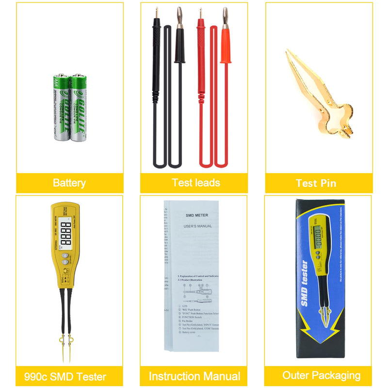 [Australia - AusPower] - Digital SMD Tester 6000 Counts, Auto Ranging Intelligent Resistance Capacitance Diode Zener LED Battery Power Multi Meter Tweezer 