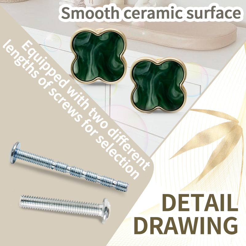 12 Pack Clover Cabinet Knobs Zinc Alloy Single Hole Pulls,Four-Leaf Clover Drawer Handles for Dresser,Wardrobe,Vanity(12pcs,Green) 12 Pack Green