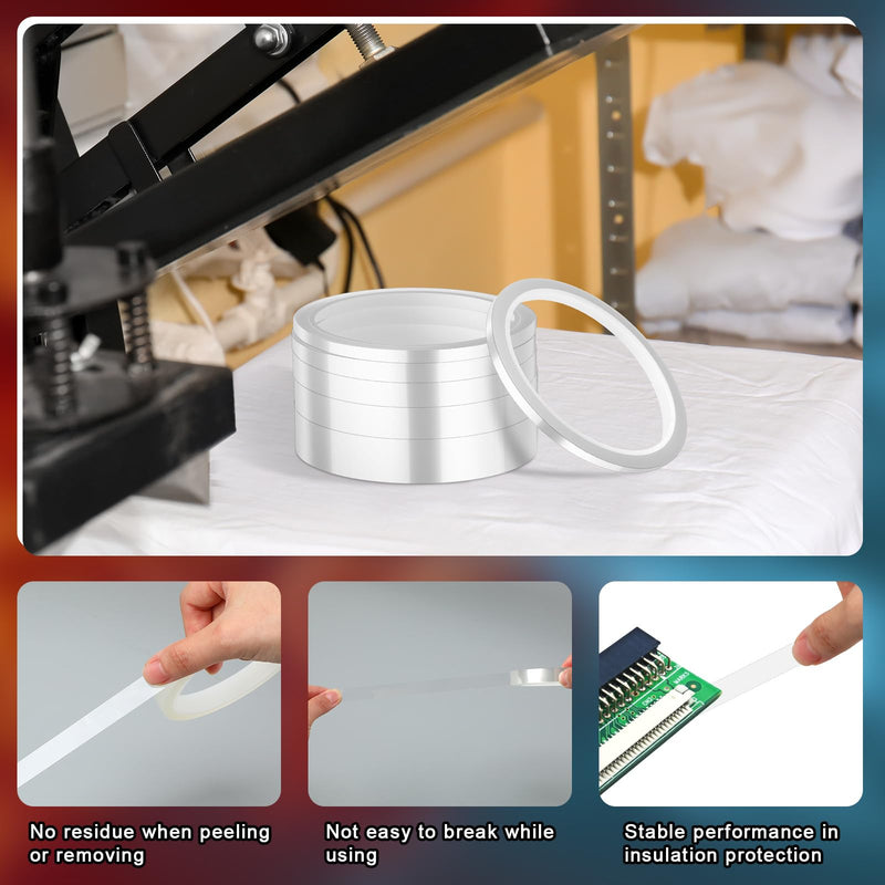 Cholemy 5 Rolls 2/3/ 6/12/ 20mm x 33m 108ft Clear Heat Tape Multi Sized Heat Transfer Tape Transparent High Temperature Resistant for Press and Sublimation, No Residue