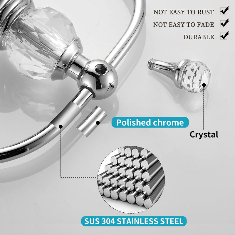 WOLIBEER Chrome Towel Ring,Crystal Hand Towel Holder,Bath Oval Hand Towel Rack Hanger Wall Mounted Bling Bathroom Accessories