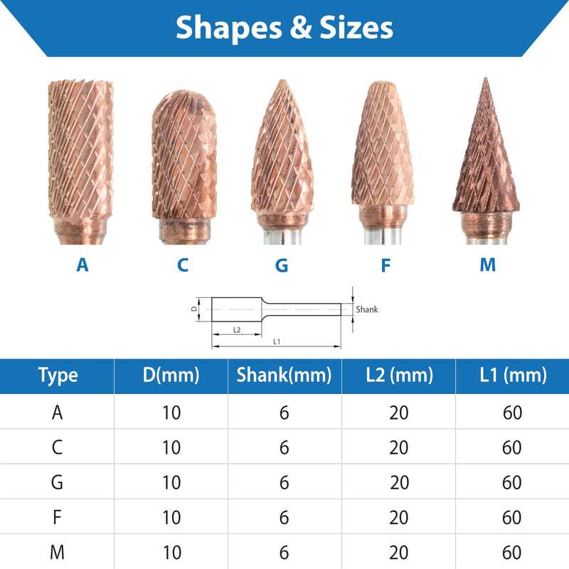 TJR ULTRA Co Coated Carbide Burr 10mm (Metric) Diameter with 6mm Metric Shank (Specially with Chipbreaker) (Set) Set