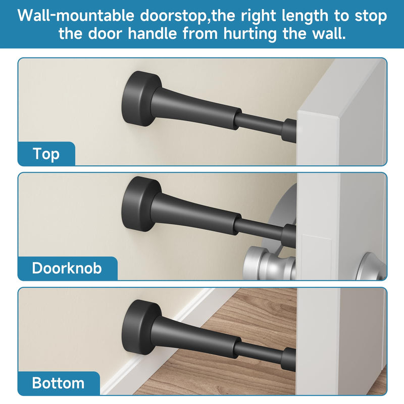 [Australia - AusPower] - Spring Door Stoppers, Aluminum Door Stoppers for Bottom of Door, Hydraulic Shock Absorbent Technology, Matte Silicone Tip Black Door Stopper, 4.33 Inch Height 1 