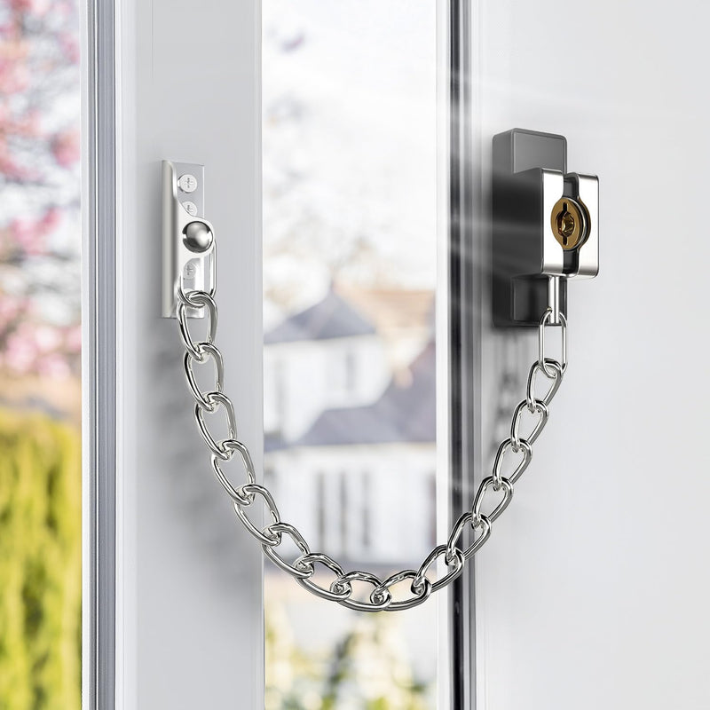 Door Chain Lock Heavy Duty, Security Heavy Duty Chain Door Latch for Front Door Inside Door with Key, Door Lock for Child, Puertas, Hotel, Bedroom,Window (Sliver,2 Pack) 2 Pack Silver