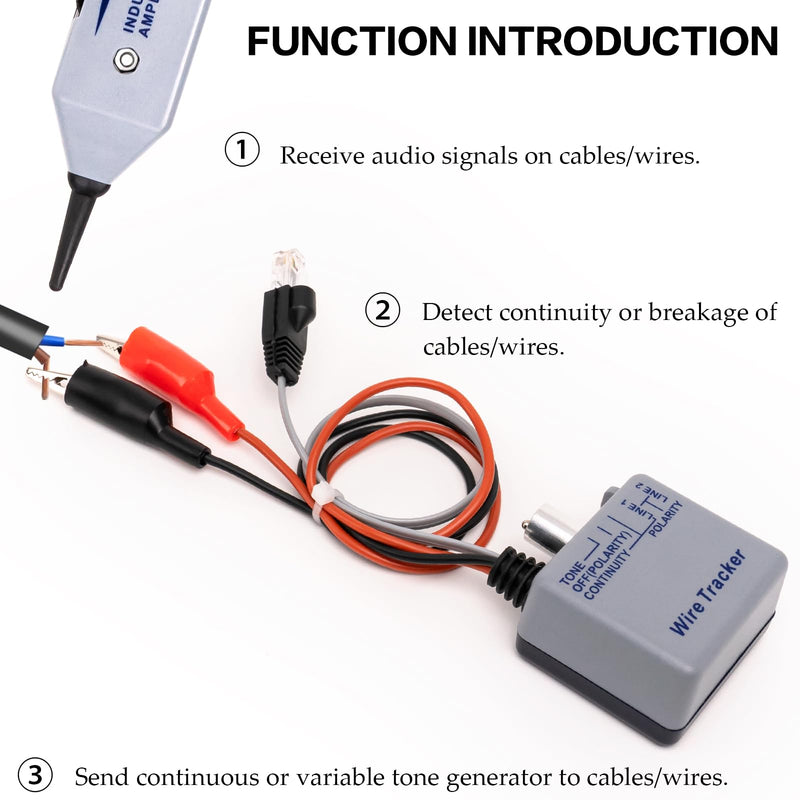 [Australia - AusPower] - 200EP High Accuracy Cable Tracker Kit with Adjustable Tones, Easy-to-Use Tone Generator and Probe Kit for Versatile Cable and Wire Maintenance, Ideal Toner Electrical Tool, Clear 