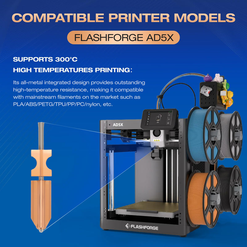 for AD5X Upgraded 0.25mm/0.4mm/0.6mm/0.8mm Hotend Nozzles 3D Printer Assembled Extruder Kits- All Metal Hot End/Printhead Replacement with Detachable Nozzle with 4PCS Silicone Sock+ 4PCS Nozzle Brush 0.25MM+0.4MM+0.6MM+0.8MM