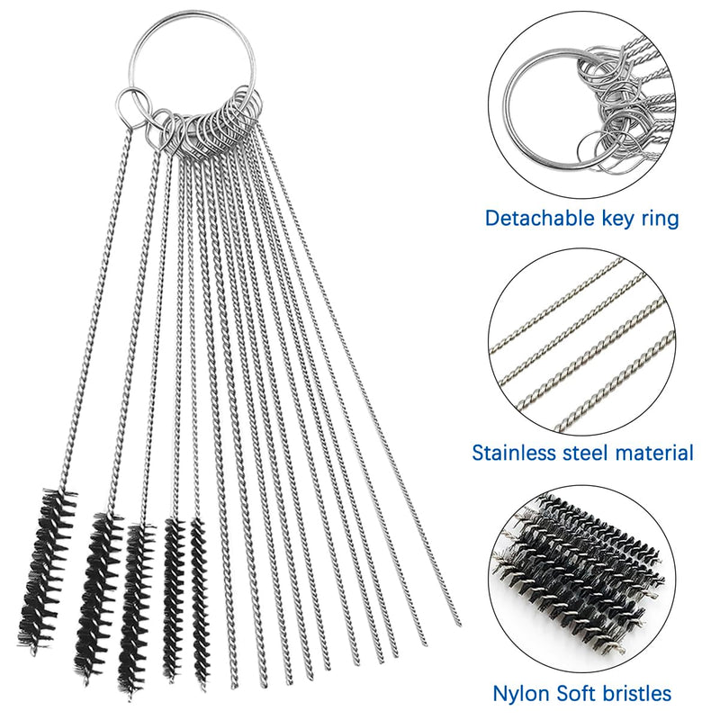 [Australia - AusPower] - 6 Pieces Brass Drilling Brushes in Different Sizes + 15 Pieces Cleaning Needles Nylon Brush Tools, Twisted Wire Brush with Handle, 1/4 Inch Hex Shank Attachment Drill Set for Pipes 