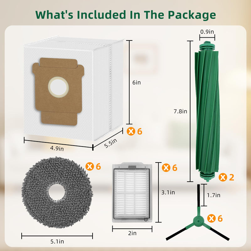 [Australia - AusPower] - 26 Pack Replacement Kits for irobot Roomba Plus 405 Combo & 505 Combo Vacuum Cleaner, 2 Roller Brush, 6 Filters, 6 Side Brush, 6 Mop Pads, 6 Vacuum Bags Replacement Parts, 1 cleaning brush 