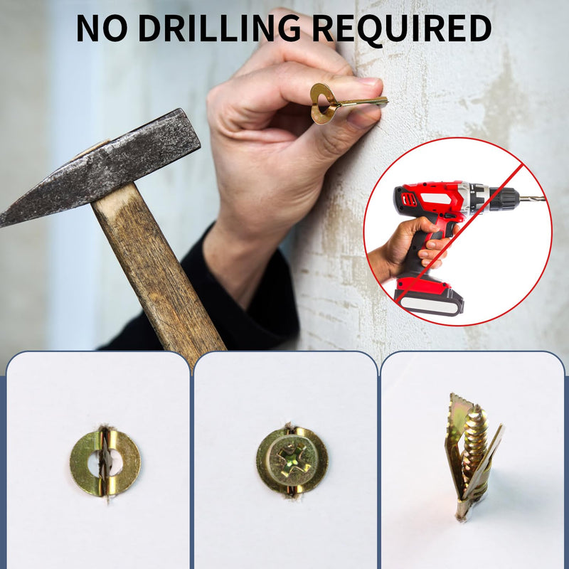 [Australia - AusPower] - 100Pack Self Drilling Drywall Anchors with Screws, Suitable for Tv, Cabinets, Shelves, Shelf Straps, Bicycles, Curtains, No Need to Drill Holes in The Wall(50 Metal Drywall Anchors and 50 Zinc Screw) 100Pack 1.1inch 