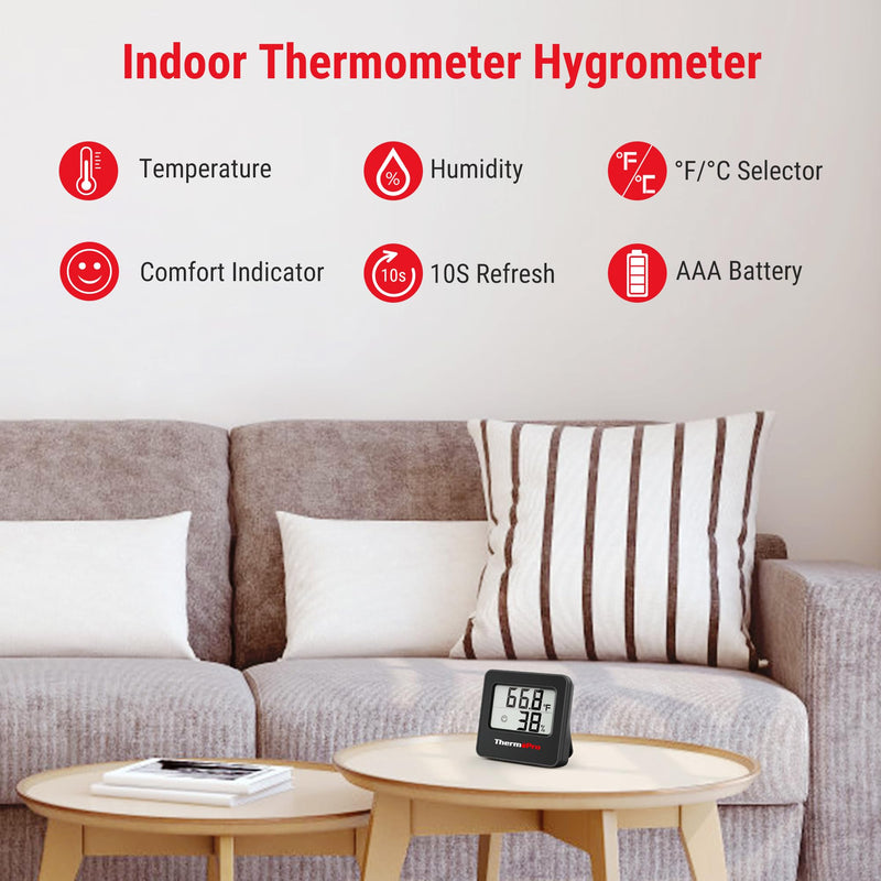[Australia - AusPower] - ThermoPro TP157 Hygrometer Indoor Thermometer for Home, Room Thermometer Humidity Meter with Accurate Temperature Humidity Sensor for Greenhouse Baby Room Office-1 Pack 1 