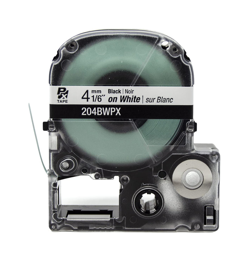 [Australia - AusPower] - Epson LABELWORKS 204BWPX Genuine PET (Polyester) Tape Cartridge- Black on White Label Maker Tape - 1/6" (4MM) Wide, 30' 