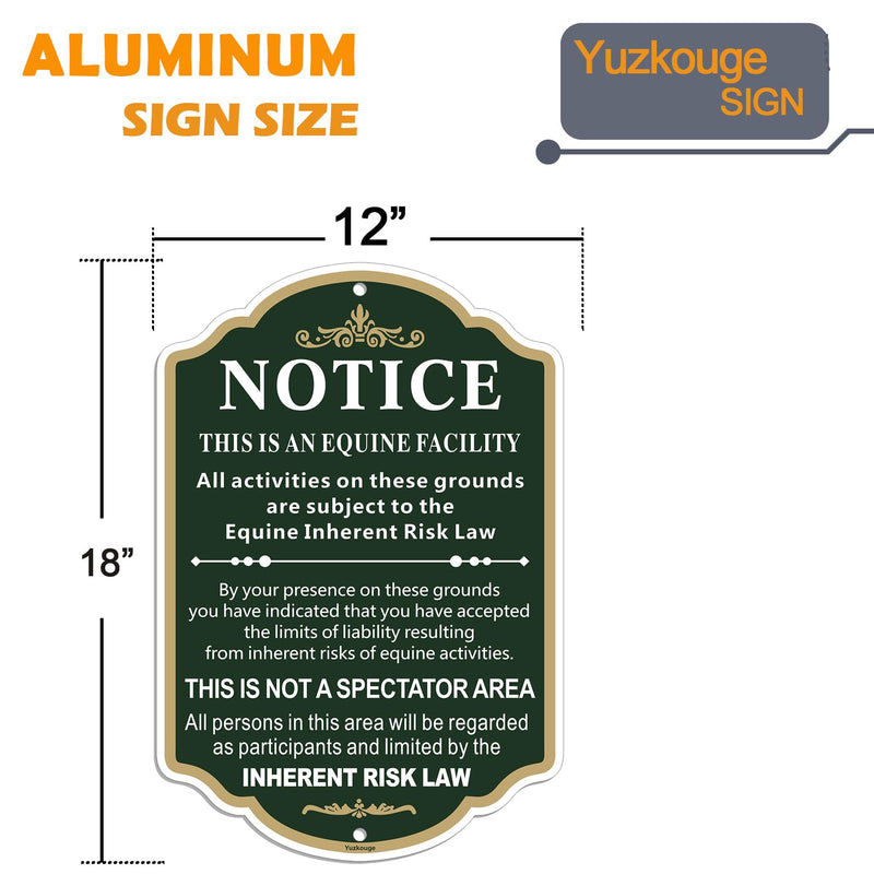 Large Equine Liability Sign, 12” x 18” Rust Free Aluminum Statute Horse Barn Stable Farm Sign, Weatherproof, Fade Resistant, 2 Pack