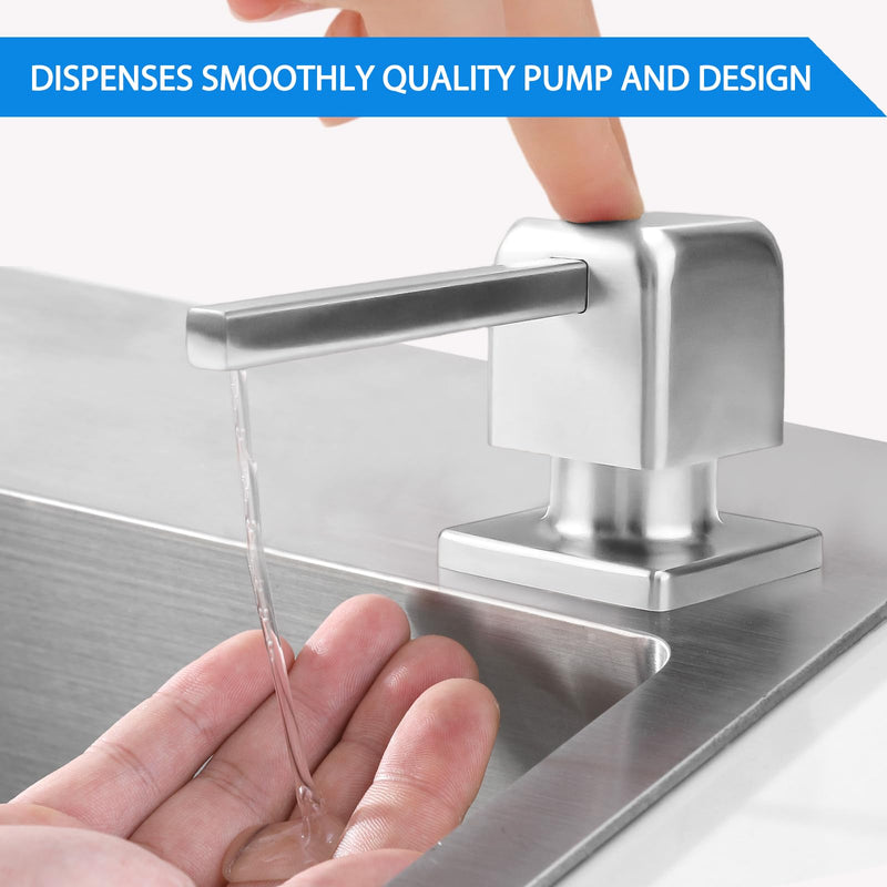 Built in Dish Soap Dispenser for Kitchen Sink, Lotion Dispenser Refill from The Top with Stainless Steel Pump Head 17 OZ Bottle Built in Countertop Under Sink, Brushed Nickel Brushed Nickel-1