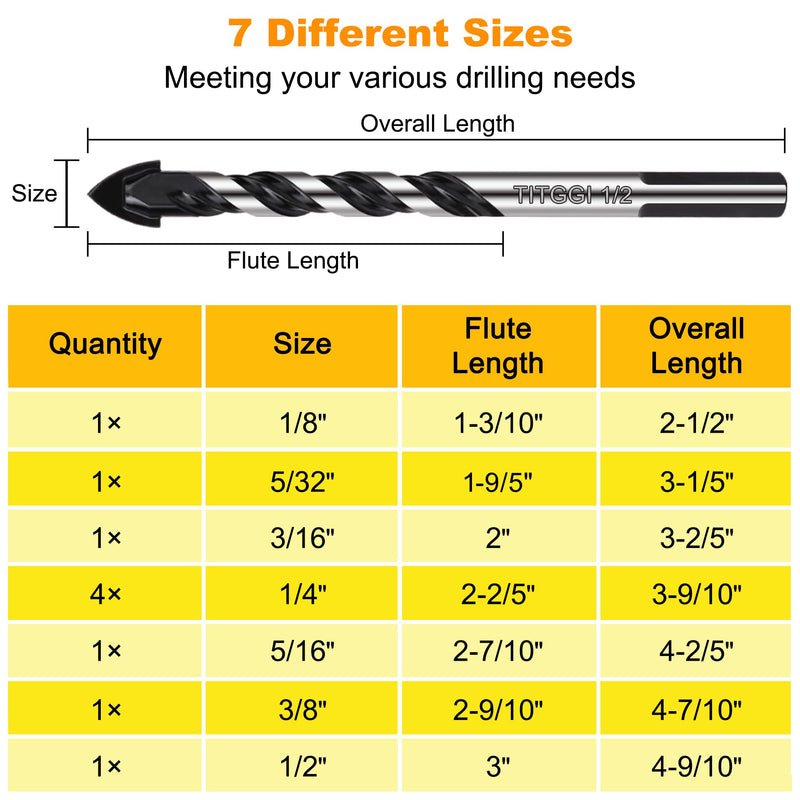 [Australia - AusPower] - TITGGI Professional Tile and Glass Drill Bit Set, 10 Pieces, for Drilling Tiles, Glass, Ceramic, Porcelain, Wood, Mirrors and Masonry, 3–12 mm Fliesenbohrer Set 10 PCS 
