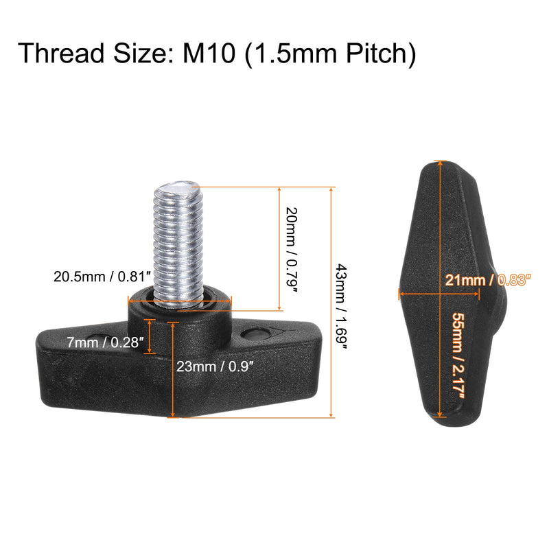 [Australia - AusPower] - HARFINGTON 4pcs Tee Wing Knobs M10 x 20mm Metric Male Threaded Stud 55mm T Head Plastic Knob Handles Thumb Screws Hand Clamping Tightening Knob Grip Thumbscrew, Black M10 x 20mm x 55mm 