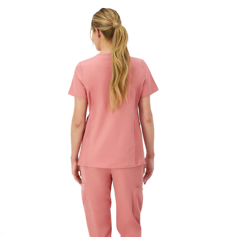 [Australia - AusPower] - Hanes Women's Scrubs Healthcare Top, Moisture-Wicking Stretch Scrub Shirts, Ribbed Side Panels Medium Rose Ranch Pink 