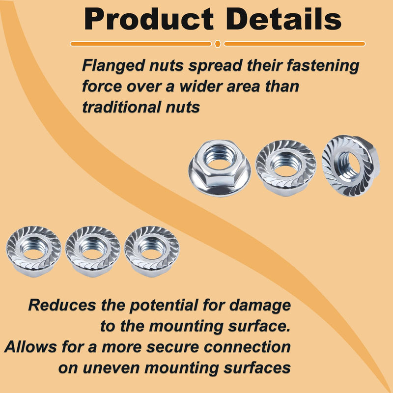 [Australia - AusPower] - 50pcs 1/4-20 Serrated Flange Hex Nuts, 1/4" Hexagon Flange Nuts, Carbon Steel Zinc Plated, UNC Nuts Fasteners, Right Hand SAE Replacement Nut 1/4"-20 