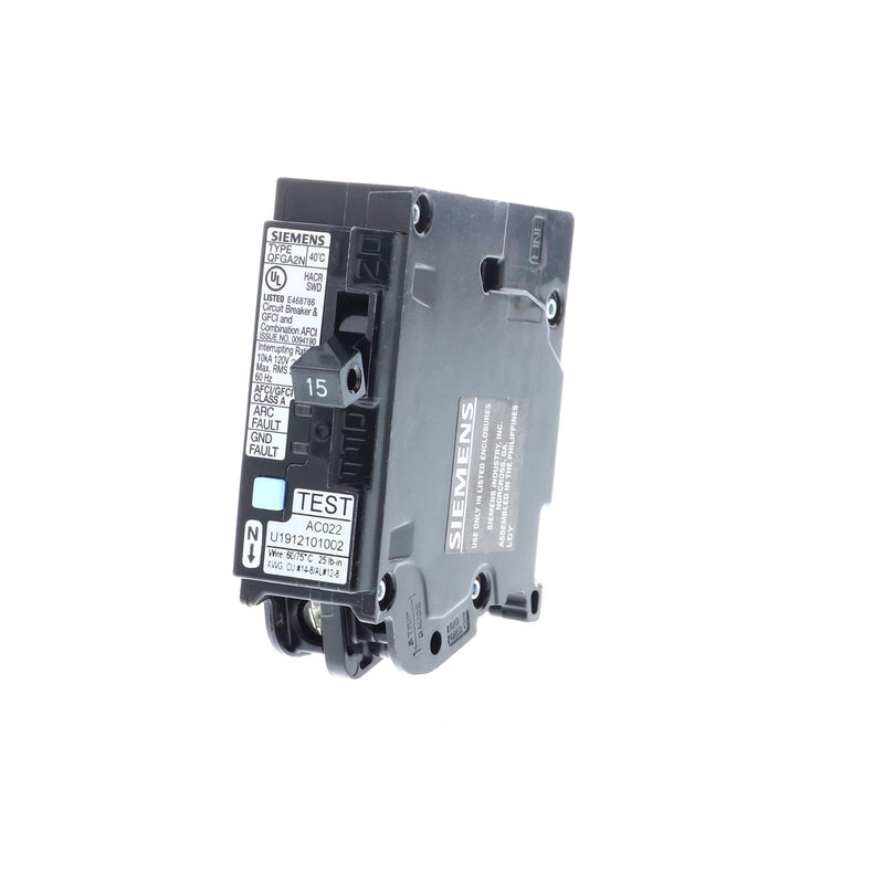 Siemens Q115DFN 15 Amp 1-Pole Dual Function (CAFCI/GFCI) Plug-On Neutral Circuit Breaker, Black