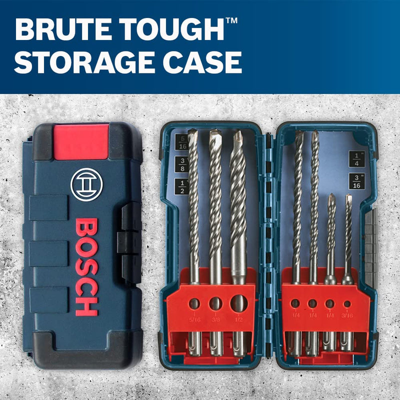 BOSCH HCK001 7 Piece Carbide-Tipped SDS-plus Rotary Hammer Drill Bit Set with Storage Case 7pc