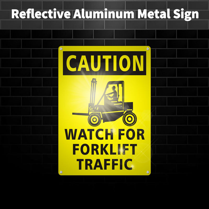 (2 Pack) Caution Watch for Forklift Traffic Safety Sign, 10 x 14 Watch for Forklift Reflective Aluminum Metal Signs Rust Free Waterproof and Easy to Install 10 x 14 inches Yellow