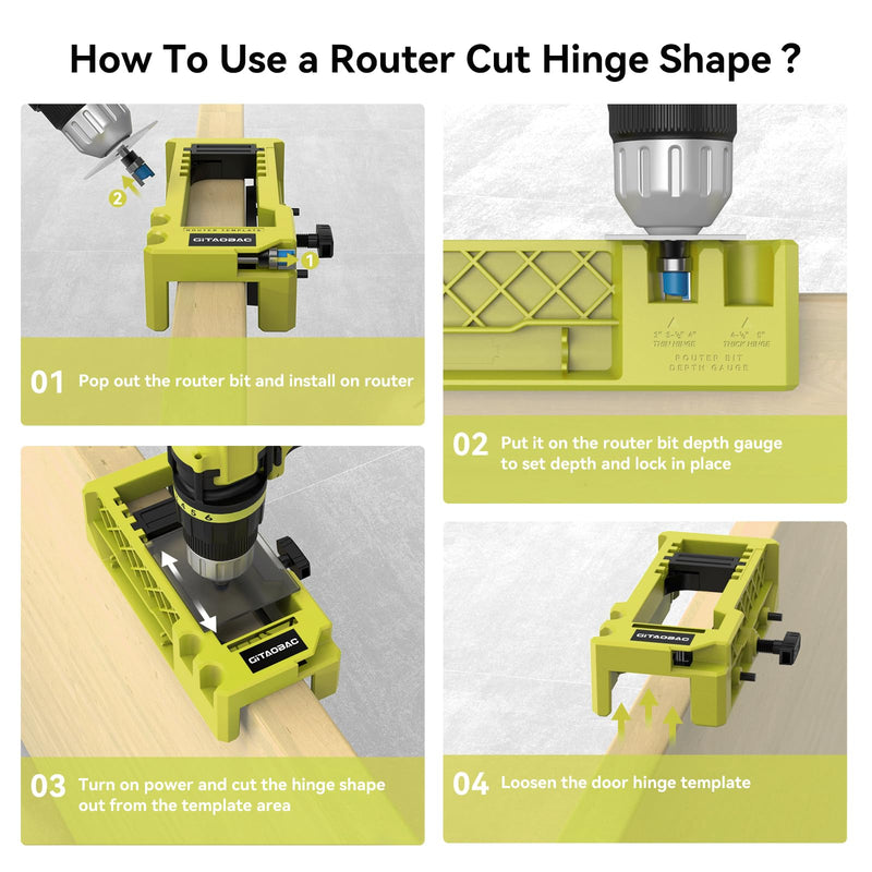 [Australia - AusPower] - Green Door Hinge Jig, Door Hinge Router Template, Door Hinge Mortiser, Hinge Installation Kit Fits 3” to 5” Length and 1/4” or 5/8” Thickness.?Only Work on The Door not The jamb? 