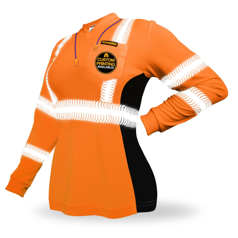 KwikSafety - Charlotte, NC - Vixen Hi Vis Long Sleeve Safety Shirt for Women [Angel Hair Reflective Tape] XX-Large Long Sleeve | Orange