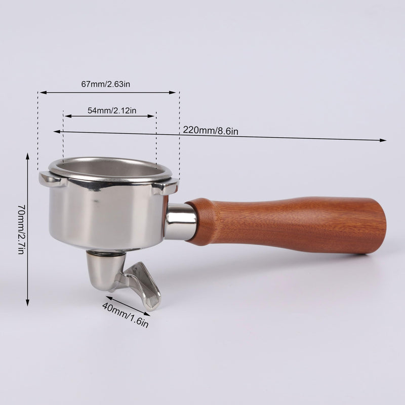 CAPFEI Portafilter 54 mm Double Spout for Sage/Breville Barista BES 870/878/880 Filter Basket with Walnut Wood and Stainless Steel Filter Holder