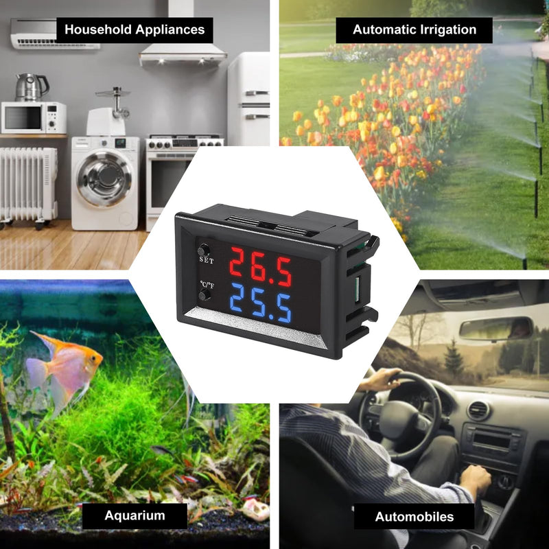 [Australia - AusPower] - 4pcs DC 12V Electronic Temperature Controller Programmable -50 to 110 ℃ Heating/Cooling Thermostat Control Switch Module NTC Waterproof Sensor Probe Dual Color LED Display Monitor 