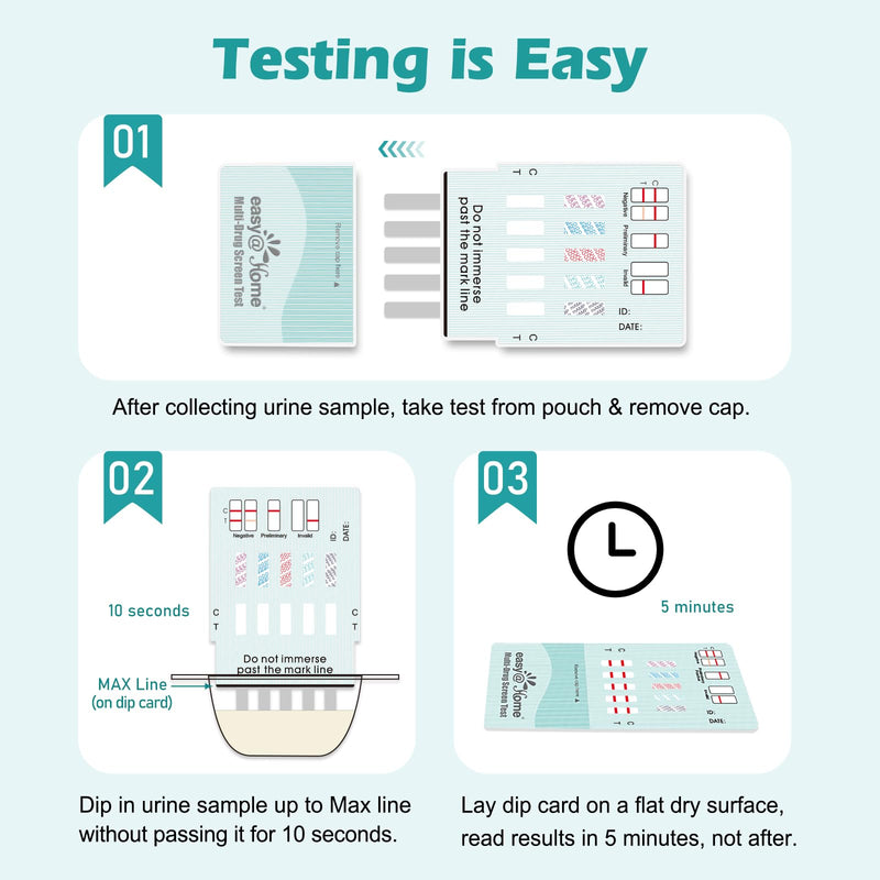 Easy@Home Multi-Drug Screen Test: 5 Pack Urine Drug Tests Kit, Testing BZO/COC/THC/MET/MOR/OXY/BAR/BUP/MTD/TCA, Instant Drugs Test Including Marijuana Test, #EDOAP-7104