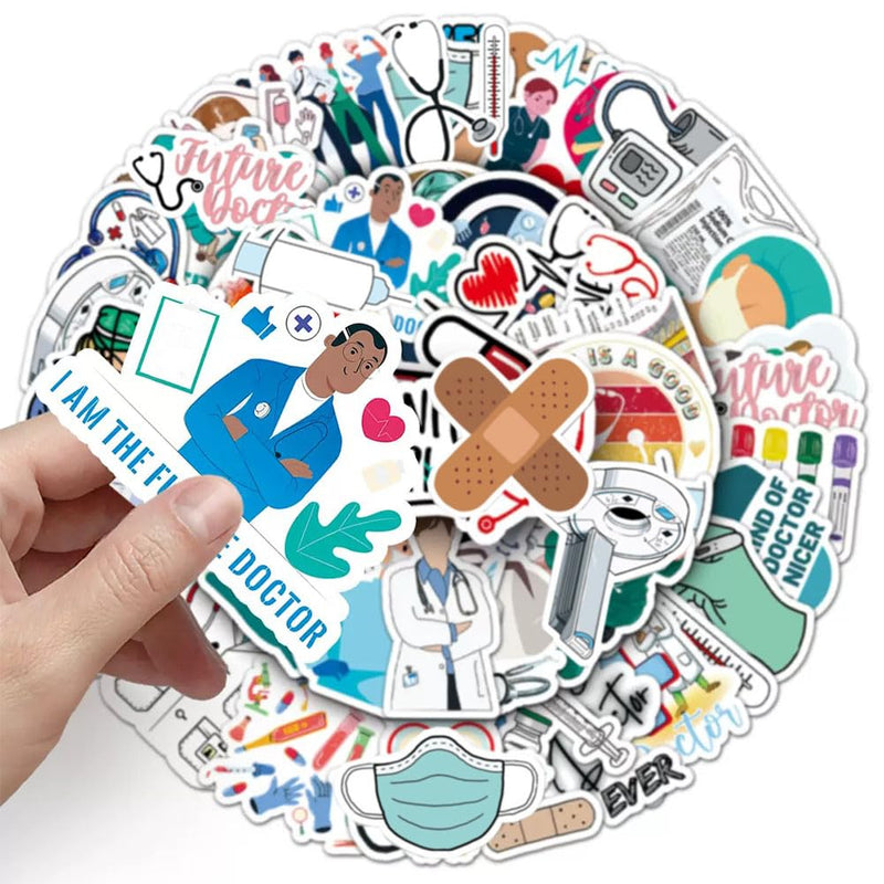 Medical Nursing Stickers |50Pcs Hospital Doctor Nurse Waterproof Vinyl | Removable Reusable Peel & Stick Decals Decoration for Water Bottles Bicycle Laptop Luggage Mobile Phone Skateboard Guitar Medical Nursing