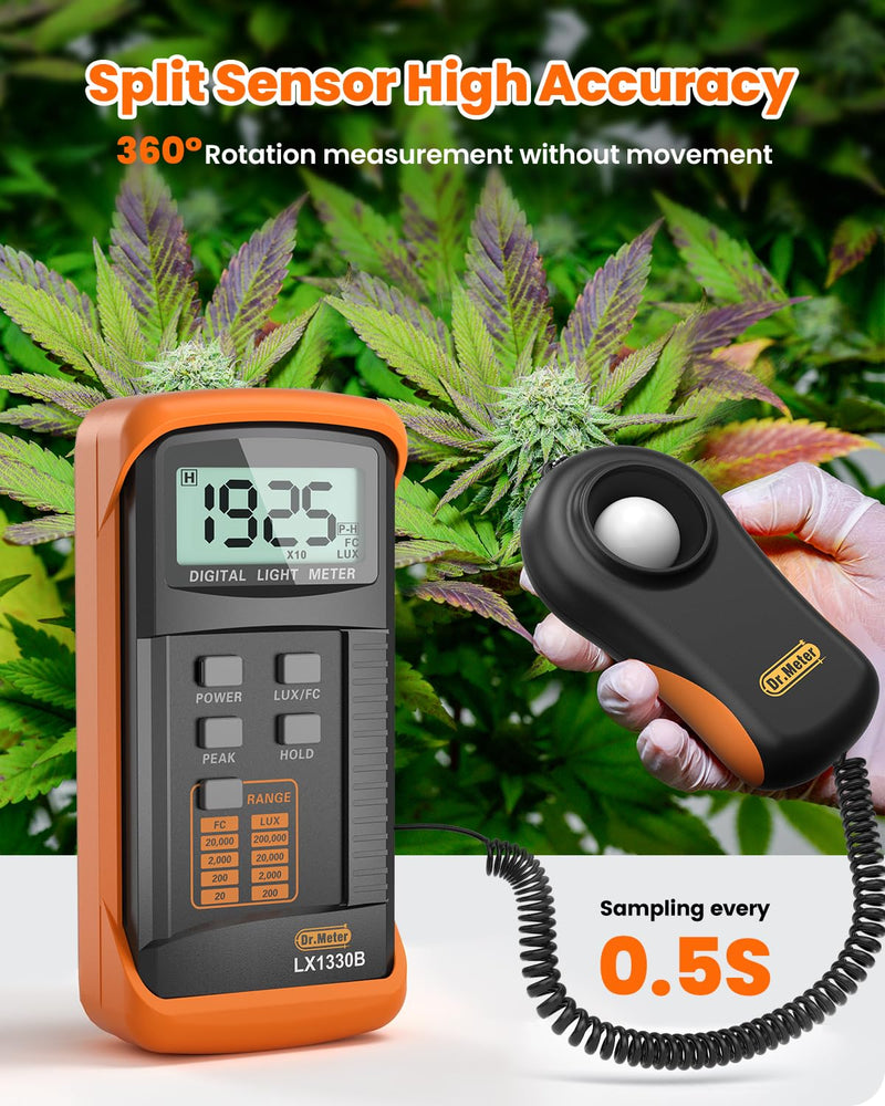 [Australia - AusPower] - Dr.meter LX1330B Digital Illuminance Light Meter, 0-200,000 Measurement Range Lux Meter, Lighting Intensity Brightness Measurement for Indoor Outdoor, Light Meters for Plants 