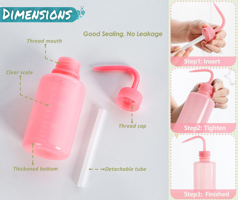 [Australia - AusPower] - Tattoo Wash Bottle- Melphoe 2Pcs 250ml Water Squirt Bottle Succulent Watering, Safety Rinse Bottle Watering Tools, Tattoo Supplies, Irrigation Squeeze Sprinkling Can Wash Plant Bottle (Pink) Pink 2*250ml 