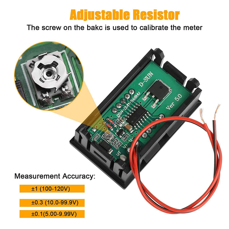 [Australia - AusPower] - 5 Pack DC 5~120V Digital Mini Voltmeter Tester Voltage Gauge, SUNJOYCO 0.56" LED Display Panel Motorcycle Battery Monitor, 2 Wire Calibratable DC Volt Meter, Blue 