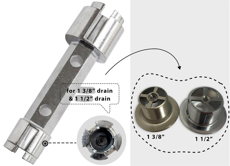 Tub Drain Remover Wrench Removal Tool Dual Ended Dumbell Wrench Heavy Duty Aluminum