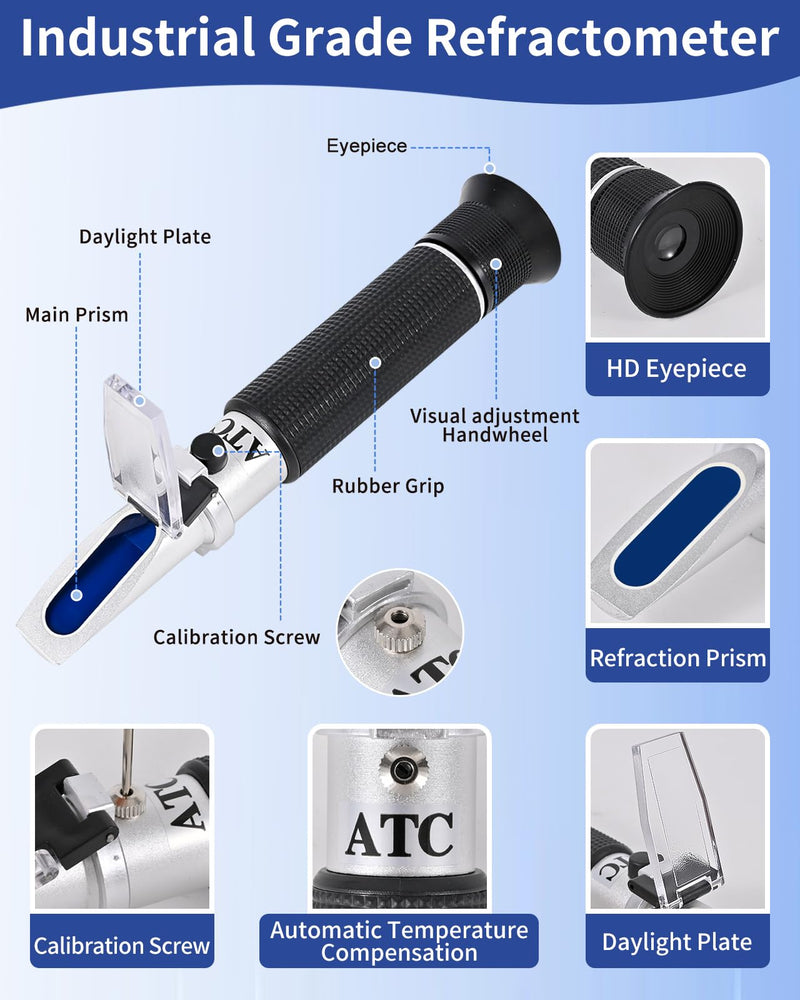 [Australia - AusPower] - Honey Refractometer for Moisture, Brix and Baume, Brix Meter Refractometer with ATC, (12-27% Honey Moisture, 58-90% Brix, 38-43° Baume), Refractometer Brix for Honey, Maple Syrup, Molasses, Fruit Jam 